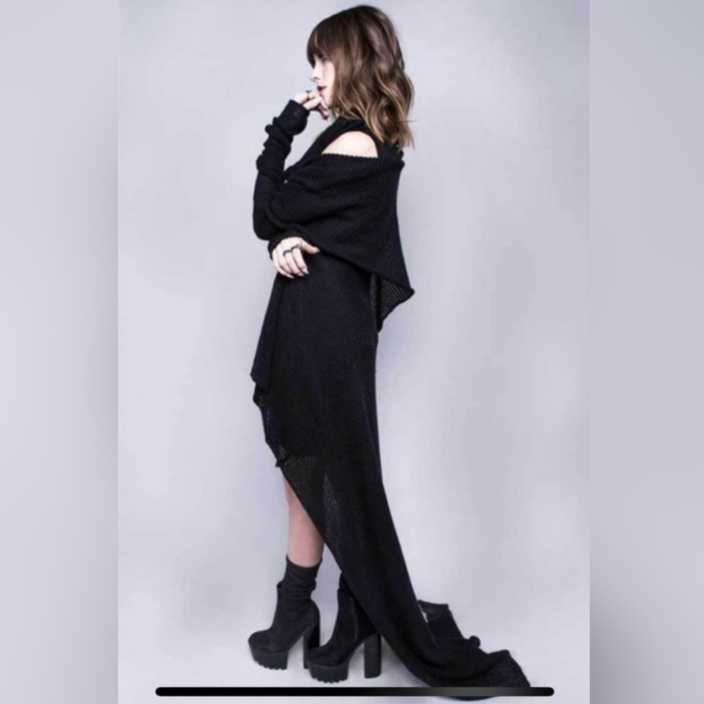 Widow goth knit cardigan cowl hood sweater